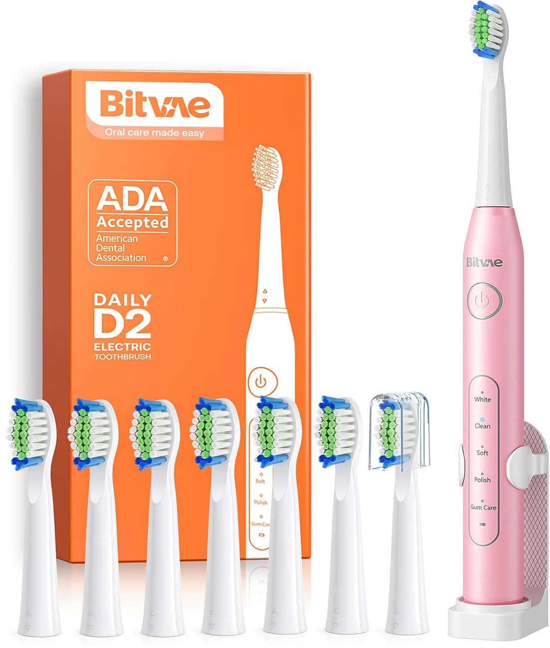 فرشاة اسنان Bitvae BV D2 الكهربائية / مع 8 رؤوس و شنطة سفر / وردي