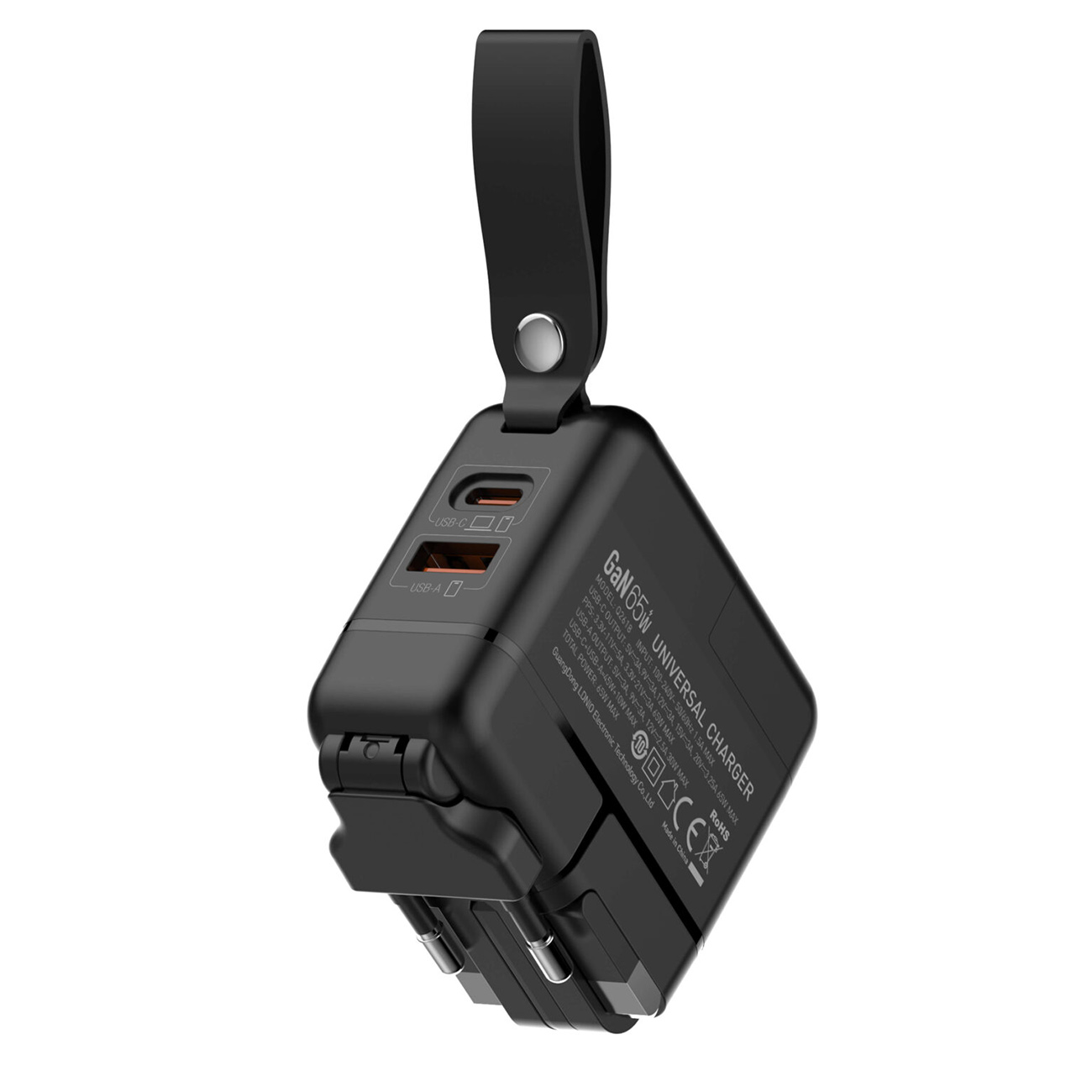 شاحن GaN من LDNIO / مع مدخل تايب سي + مدخل USB / قوة 65 واط / يدعم كل بلدان - Open Box