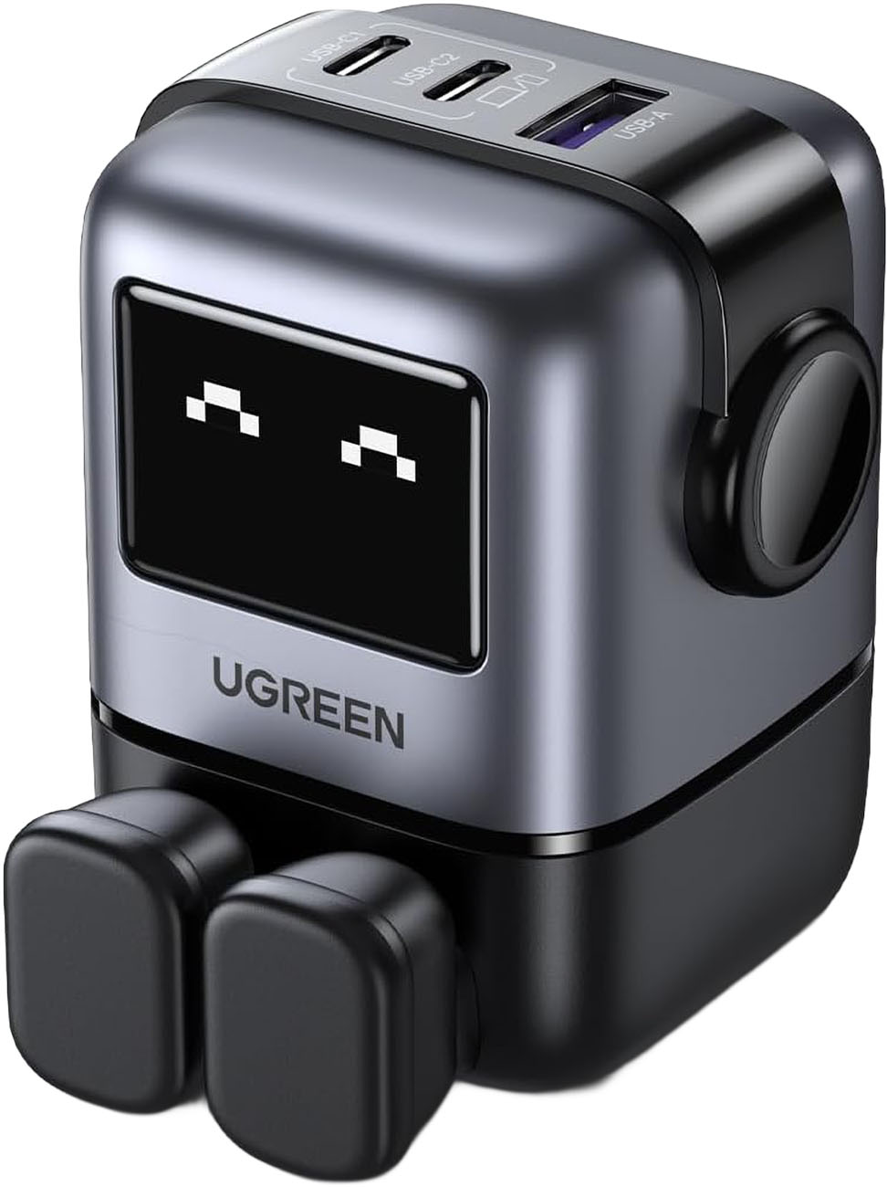 UGreen Cute Nexode Robot Charger / 65W Power / Provides 2 Type-C & 1 USB Ports / Black