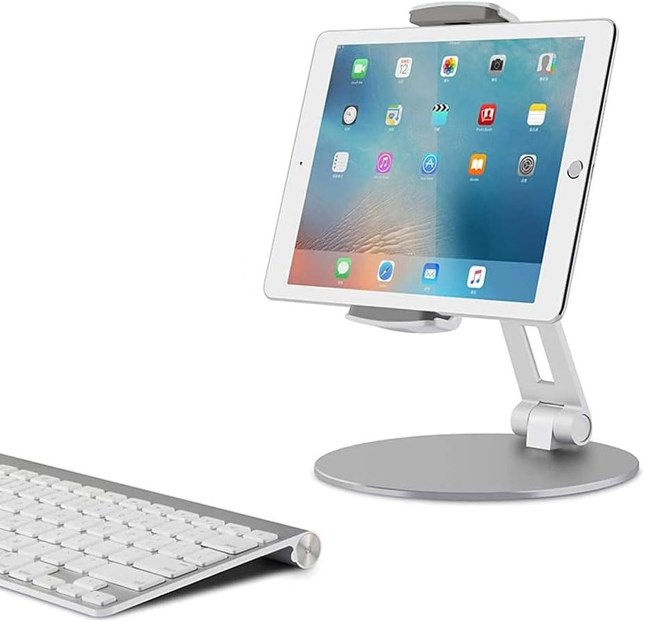 Desktop Stand for Phones & Tablets / Supports Devices Up to 14 Inches / Silver