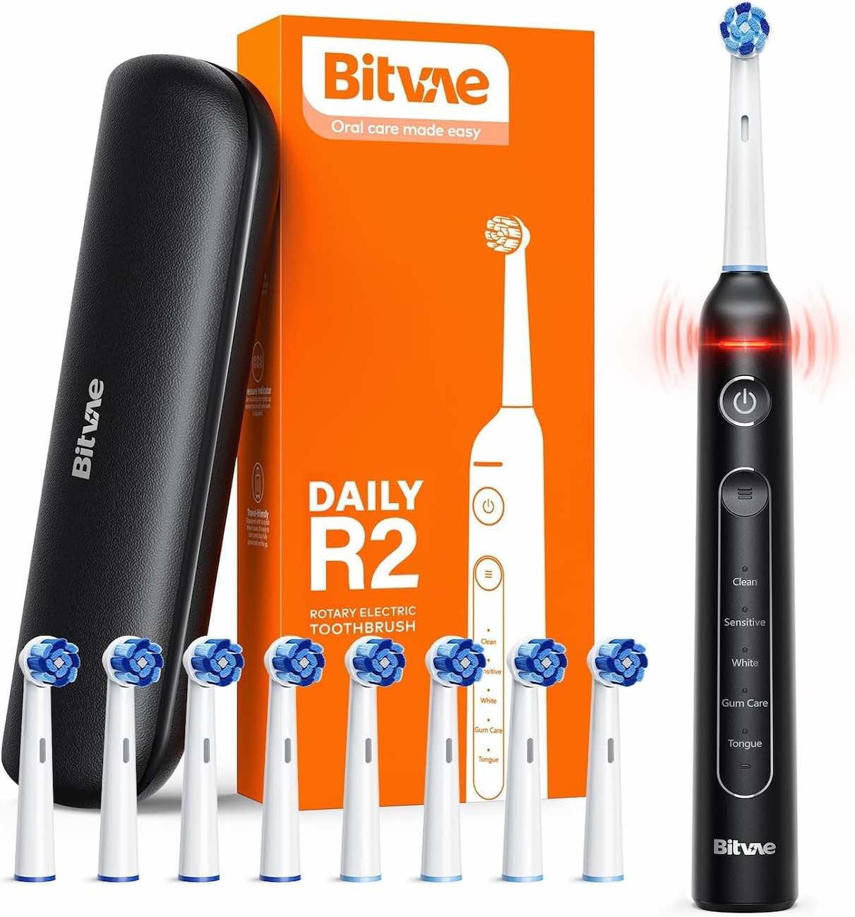 فرشاة اسنان Bitvae R2 الكهربائية / مع 8 رؤوس و شنطة سفر / اسود