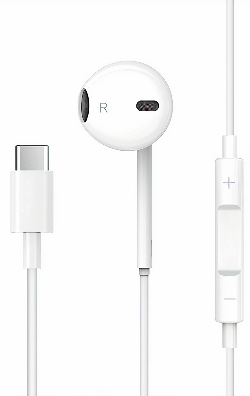 Green Wired Mono Earphone With USB Type-C Connector / White