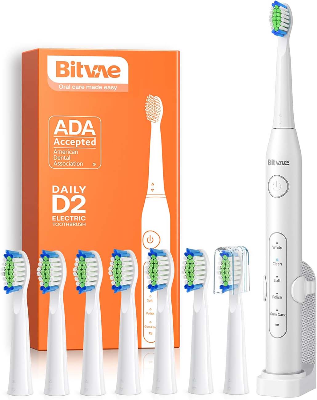 فرشاة اسنان Bitvae BV D2 الكهربائية / مع 8 رؤوس و شنطة سفر / ابيض