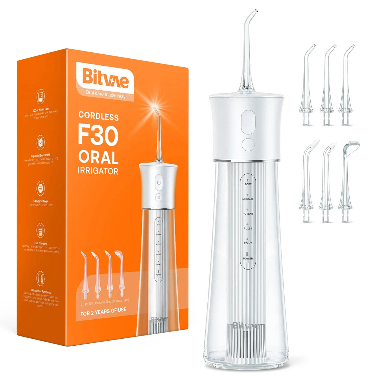 جهاز Bitvae BV F30 لتنظيف الاسنان بضغط الماء / ابيض