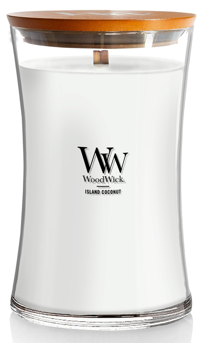 شمعة Woodwick المعطرة / جوز الهند / حجم طولي كبير