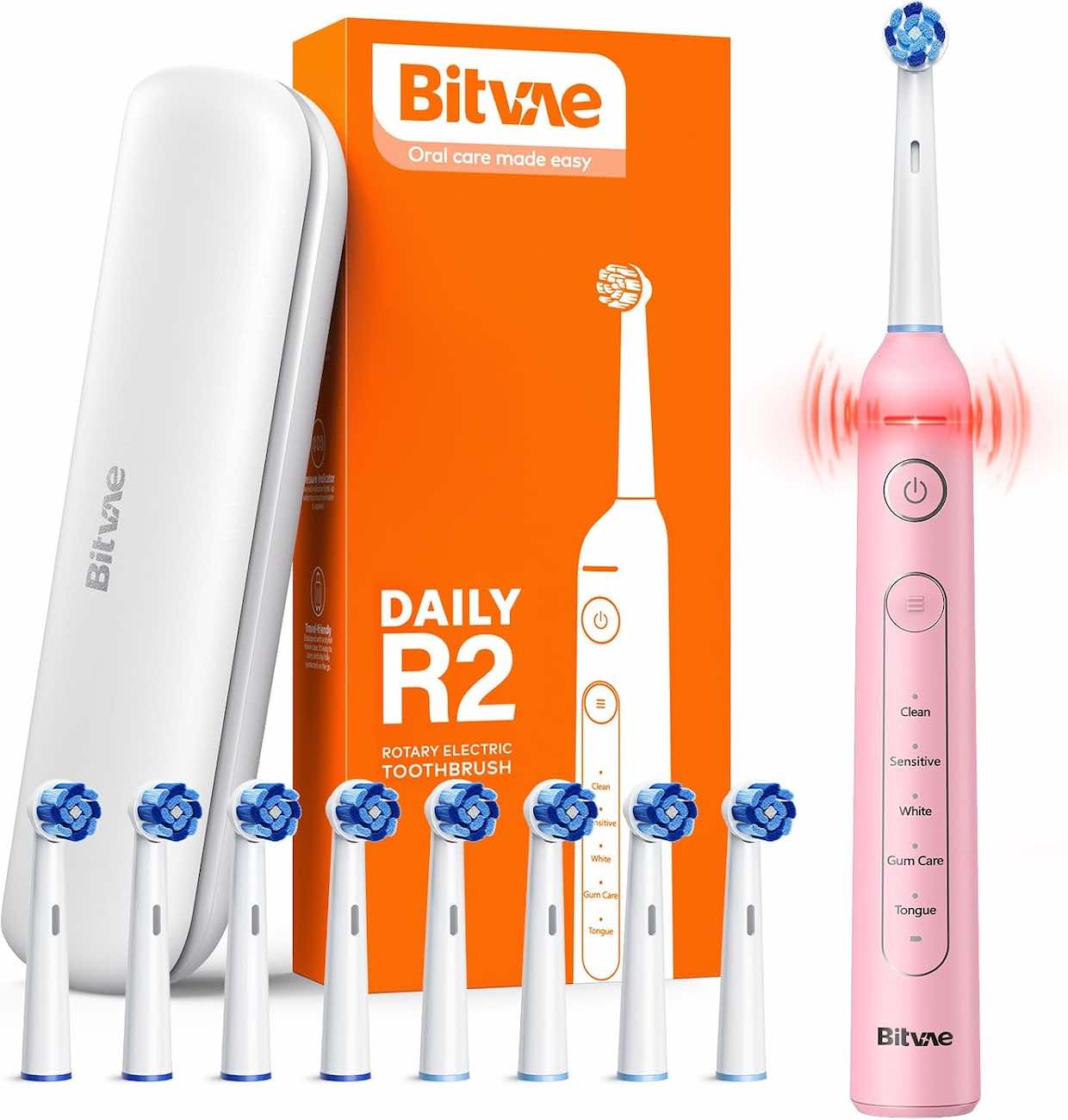 فرشاة اسنان Bitvae R2 الكهربائية / مع 8 رؤوس و شنطة سفر / وردي