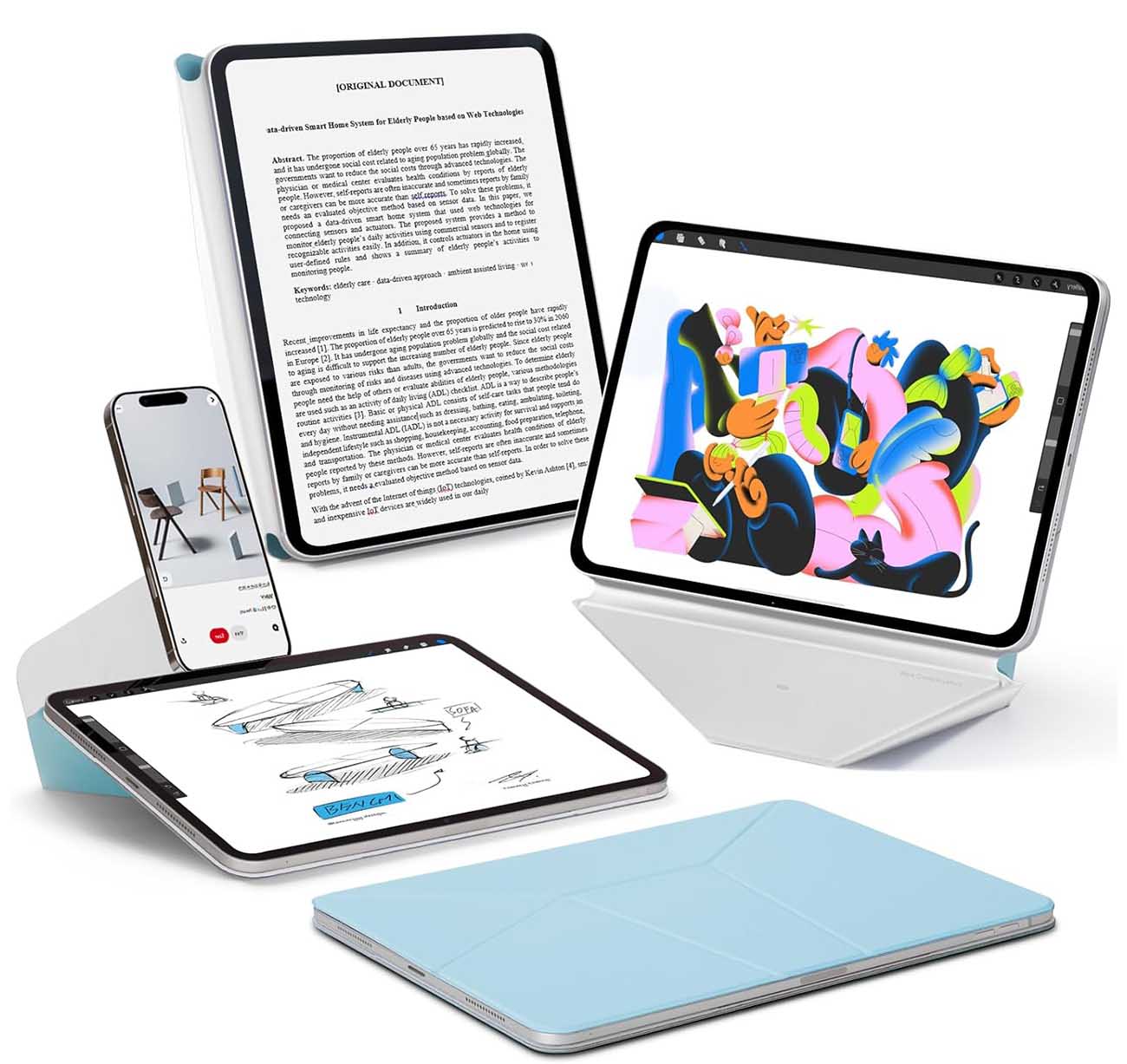 MOFT Dynamic Folio Case for iPad Pro 11 inch M4 / Phone Stand / Multi-Position / Light Blue & Gray