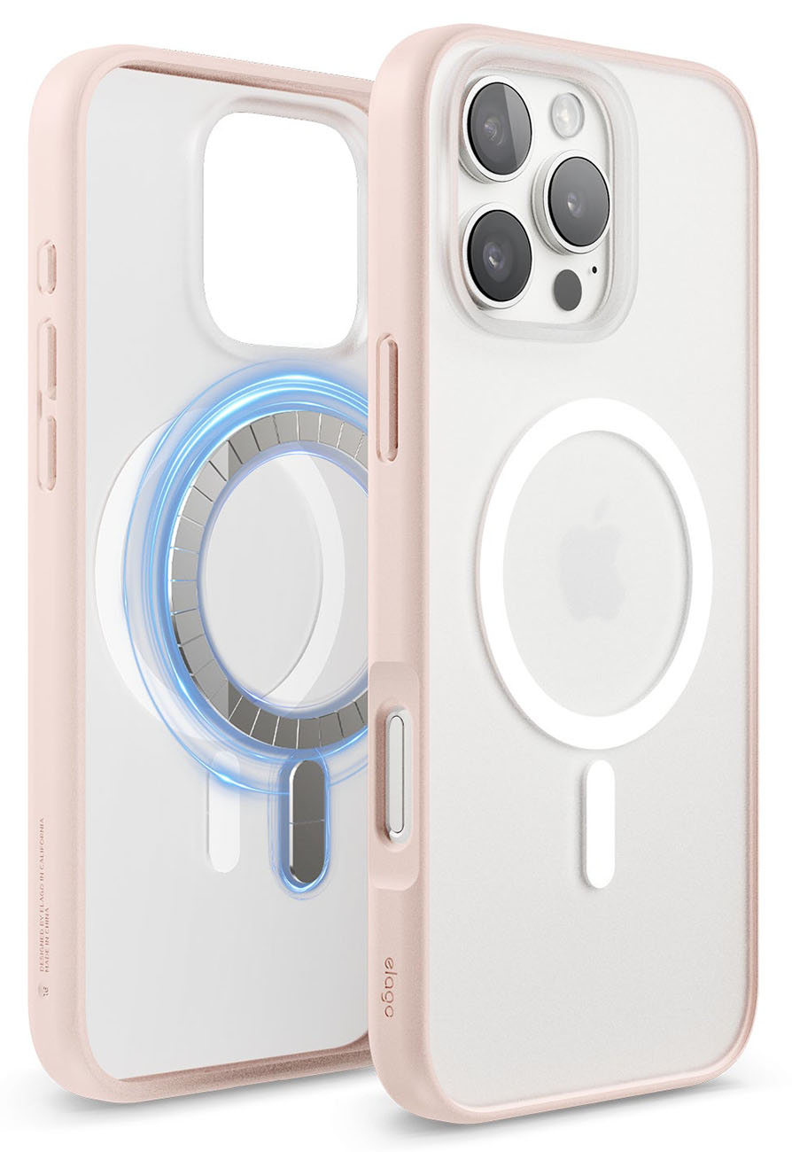 Elago Hybrid Case for iPhone 16 Pro Max / Support MagSafe / Drop Resistant / Clear with Pink Frame