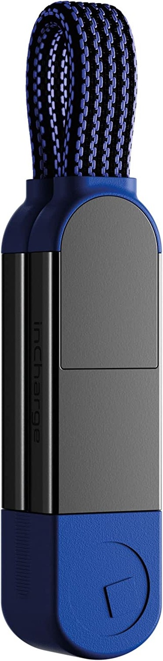 واير Rolling Square inCharge X / مدخل Lightning + تايب سي + USB / تصميم ميدالية مفاتيح / ازرق