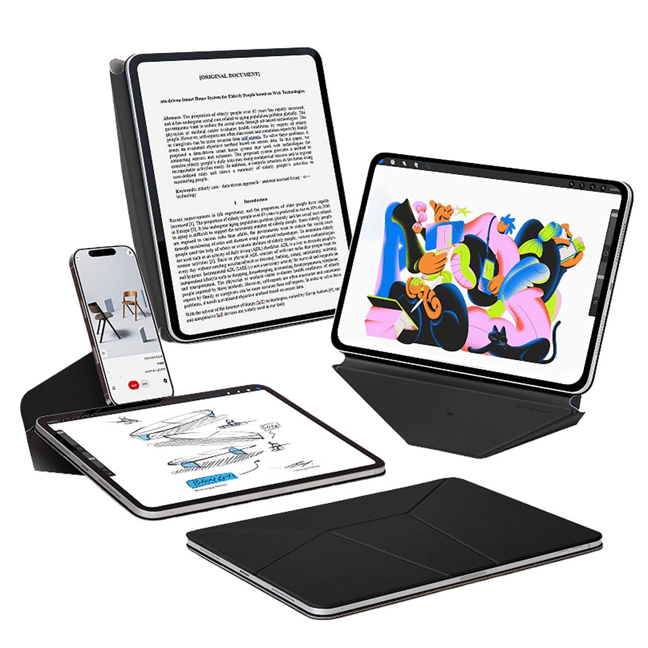 MOFT Dynamic Folio Case for iPad Pro 13 inch M4 / With Phone Stand / Flexible / Black