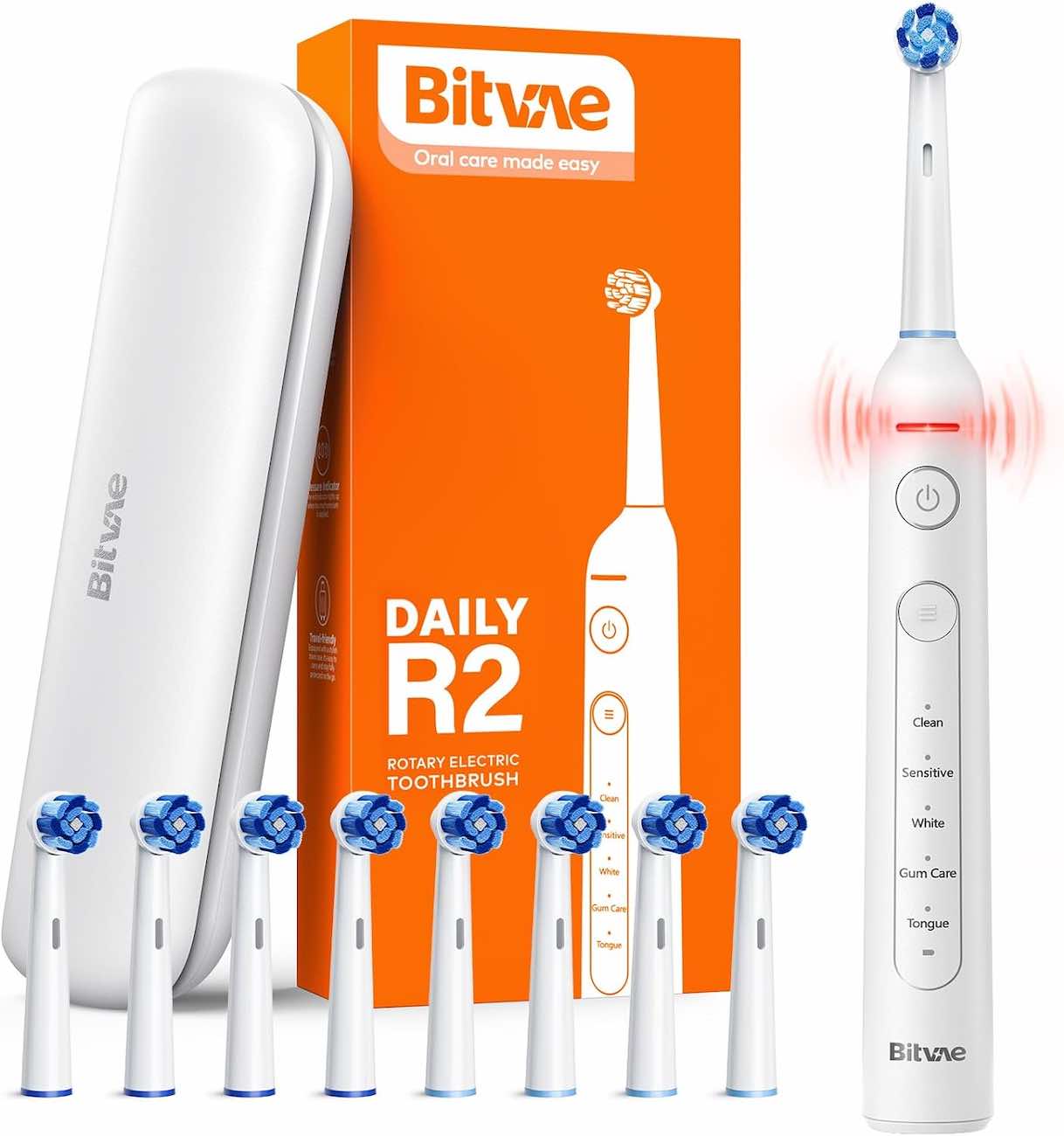 فرشاة اسنان Bitvae R2 الكهربائية / مع 8 رؤوس و شنطة سفر / ابيض