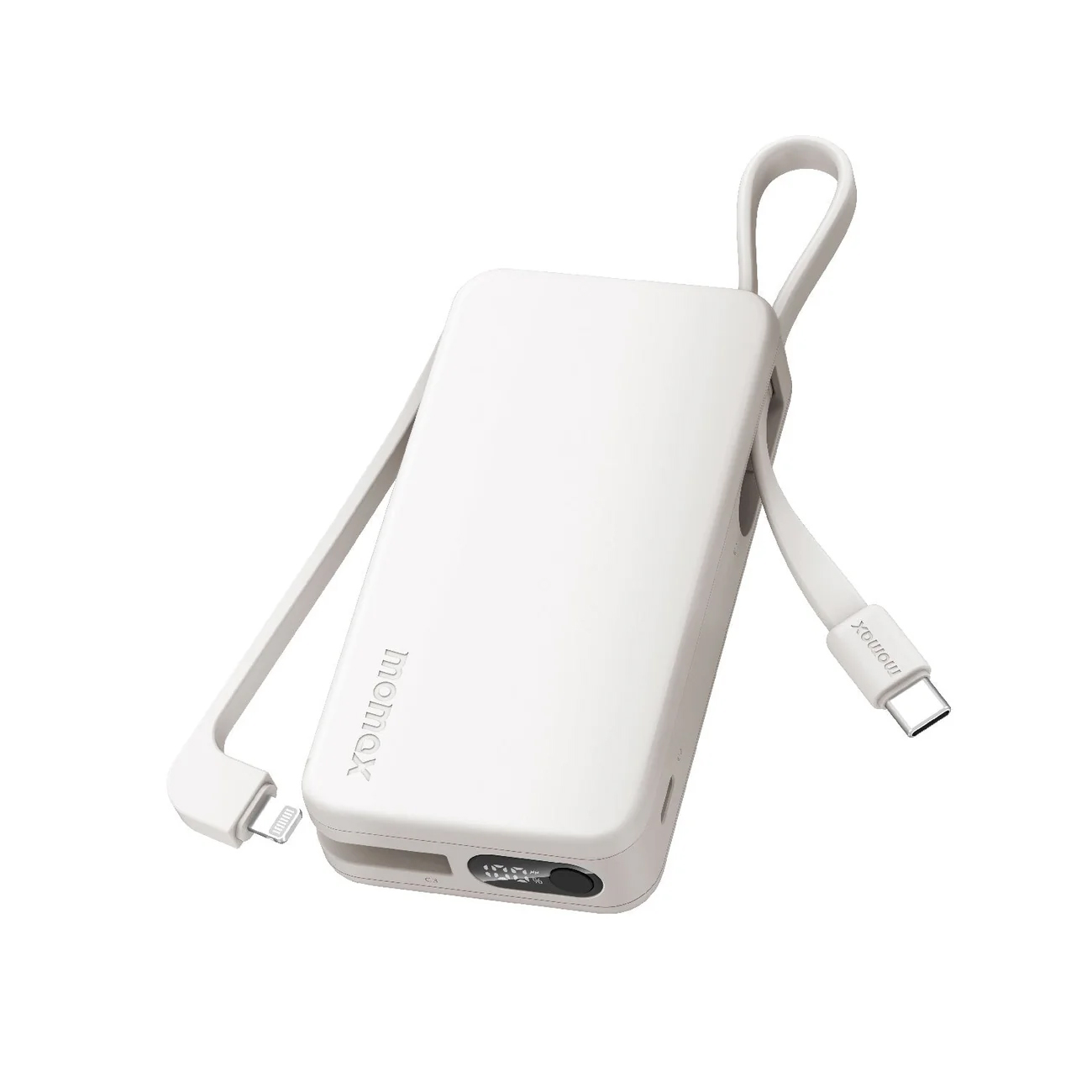 بطارية Momax 1-power Vital / سعة 10 الف mAh / واير تايب سي + Lightning مدمج / مع مدخل تايب سي / ابيض