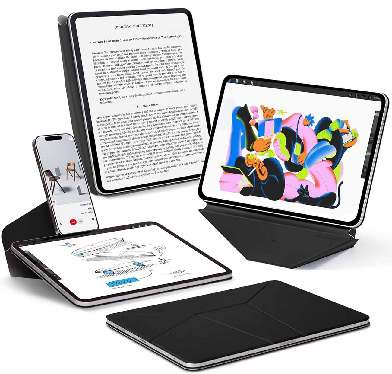 MOFT Dynamic Folio Case for iPad Pro 11 inch M4 / With Phone Stand / Multi-Position / Black