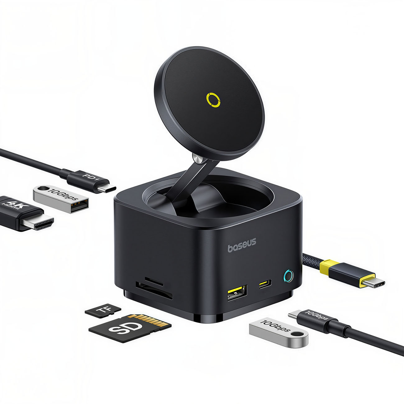 Baseus MagPro II Wireless Stand & Charger / Built-in Type-C Cable + 5 Versatile Ports / Foldable