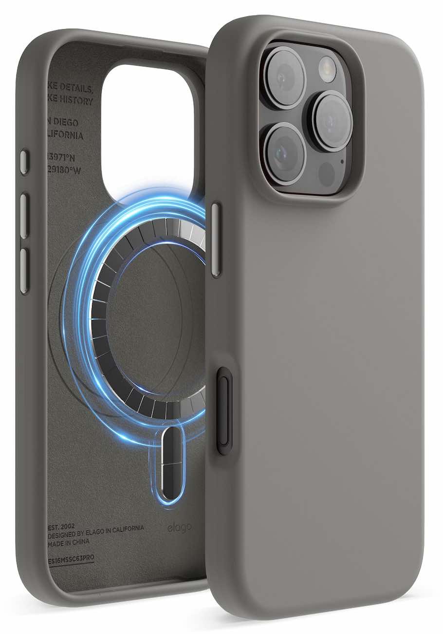 كفر Elago لايفون 16 برو / يدعم MagSafe / ضد الطيحات / سليكون ناعم / لون Medium Gray