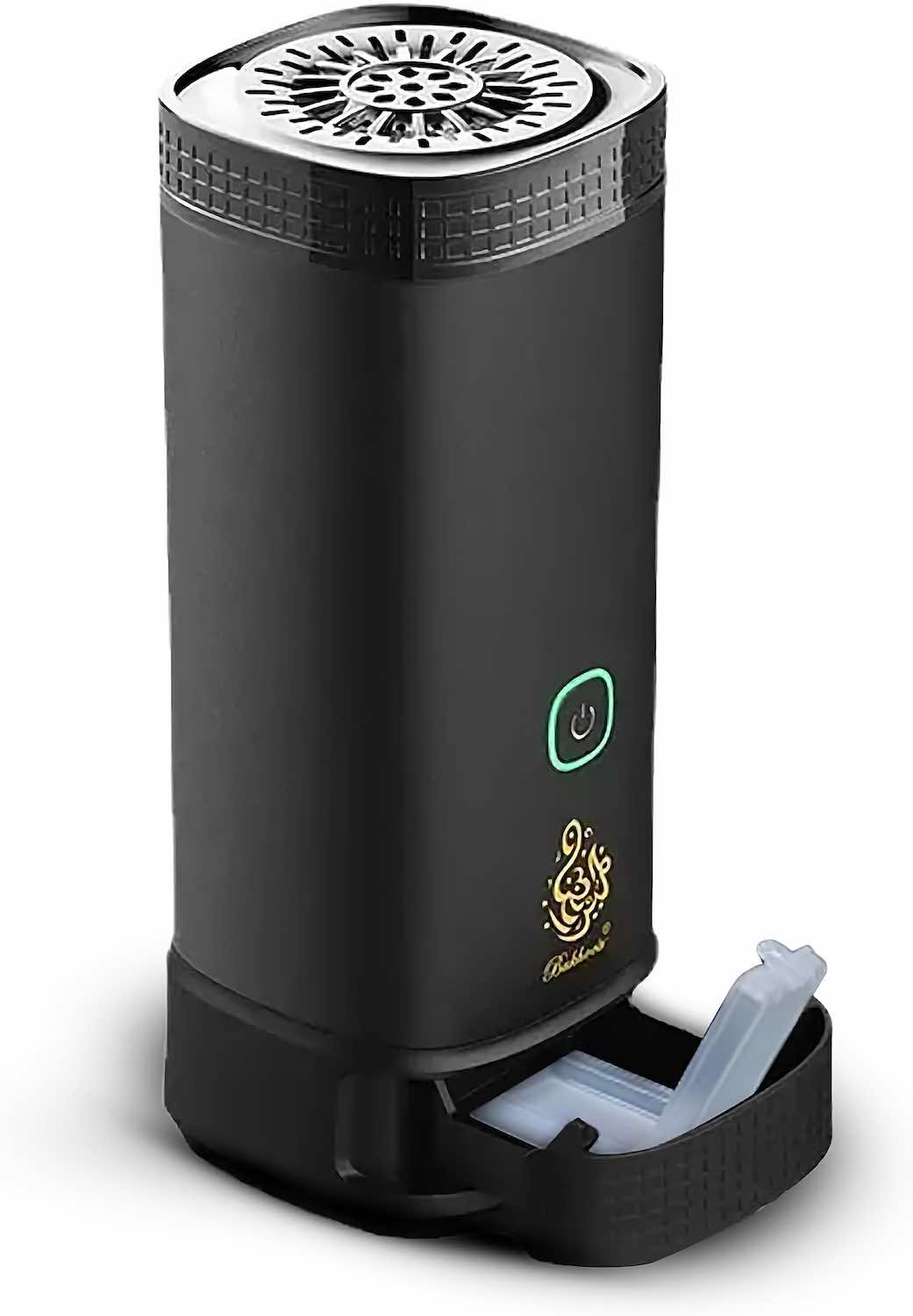 Portable Electronic Bukhoor Burner / Battery-operated / Compartment for Storing Incense / Black