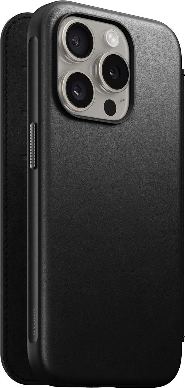 Nomad Leather Folio Case / iPhone 15 Pro / Built-in Wallet / Screen Cover / MagSafe / Black Leather